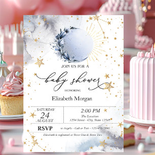Invitation Soleil céleste, Lune bleue, Fête prénatale Bébé Ét