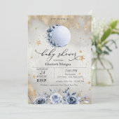Invitation Soleil céleste, Lune bleue Rose Étoiles Baby showe (Debout devant)