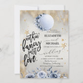 Invitation Soleil céleste, Lune bleue Rose Étoiles Mariage (Devant)