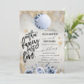 Invitation Soleil céleste, Lune bleue Rose Étoiles Mariage (Debout devant)