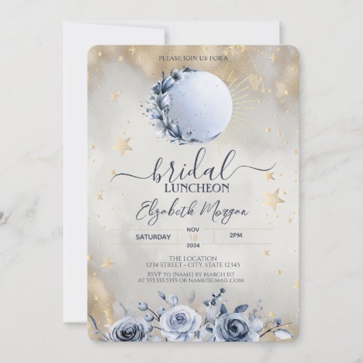 Invitation Soleil céleste, Lune bleue Rose nuptiale déjeuner (Devant)