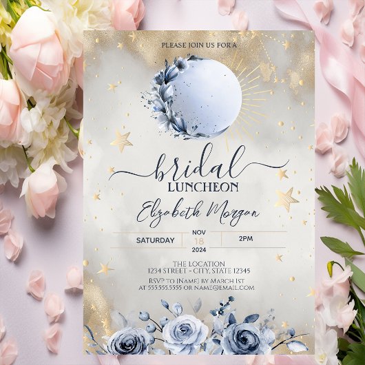 Invitation Soleil céleste, Lune bleue Rose nuptiale déjeuner
