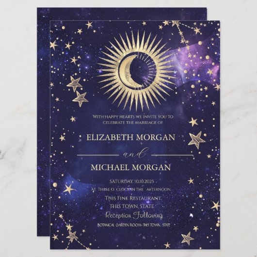 Invitation Soleil céleste, Lune, Étoiles Aquarelle Purge (Devant / Derrière)