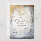 Invitation Soleil céleste, Lune, Etoiles Baby shower aquarell (Devant)