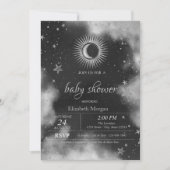 Invitation Soleil céleste, Lune, Étoiles Baby shower gris (Devant)