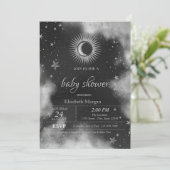 Invitation Soleil céleste, Lune, Étoiles Baby shower gris (Debout devant)