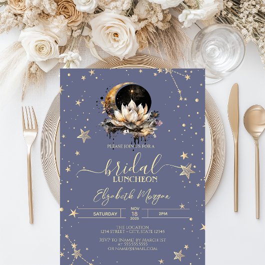 Invitation Soleil céleste, Lune, Étoiles Bridal Pastel Lavand