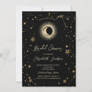 Invitation Soleil céleste, Lune, Étoiles Fête de mariage noir