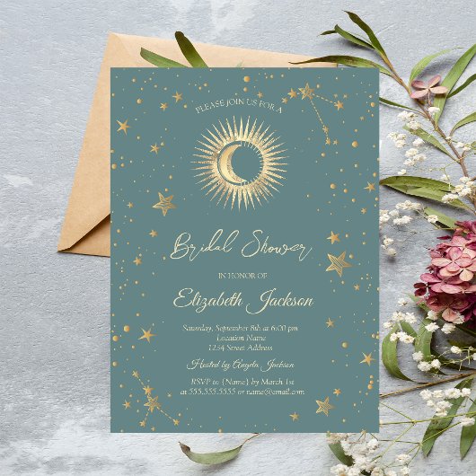 Invitation Soleil céleste, Lune, Étoiles Fête des mariées ver