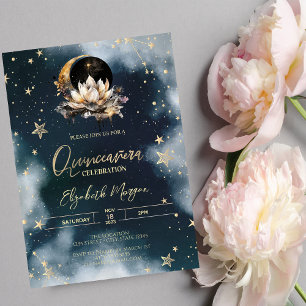 Invitation Soleil Céleste, Lune, Étoiles Lotus Ciel Quinceañe