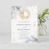 Invitation Soleil céleste, Lune, Étoiles Mariage (Debout devant)