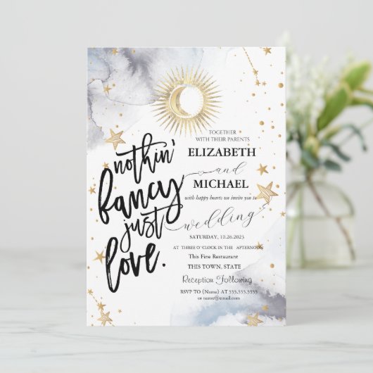 Invitation Soleil céleste, Lune, Étoiles Mariage (Debout devant)