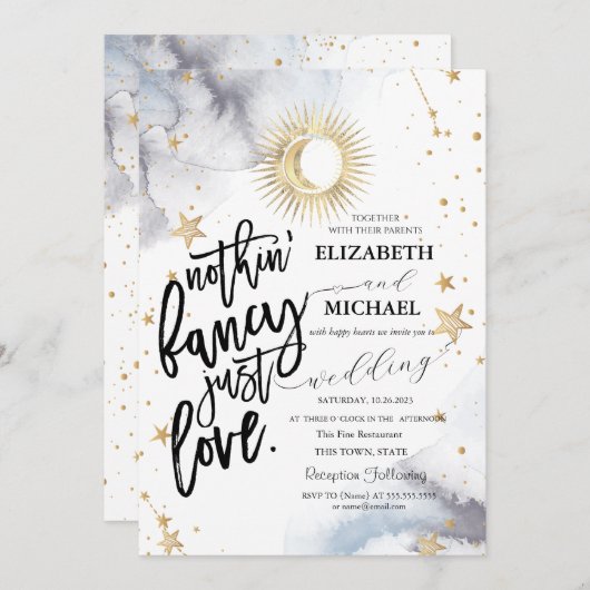 Invitation Soleil céleste, Lune, Étoiles Mariage (Devant / Derrière)