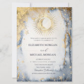 Invitation Soleil céleste, Lune, Étoiles Mariage aquarelle (Devant)