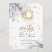Invitation Soleil céleste, Lune, Étoiles Mariage chic (Devant / Derrière)