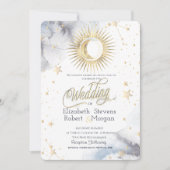 Invitation Soleil céleste, Lune, Étoiles Mariage chic (Devant)