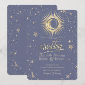 Invitation Soleil céleste, Lune, Étoiles Mariage Pastel (Devant / Derrière)
