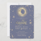 Invitation Soleil céleste, Lune, Étoiles Mariage Pastel (Devant)
