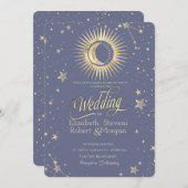 Invitation Soleil céleste, Lune, Étoiles Pastel Mariage (Devant / Derrière)