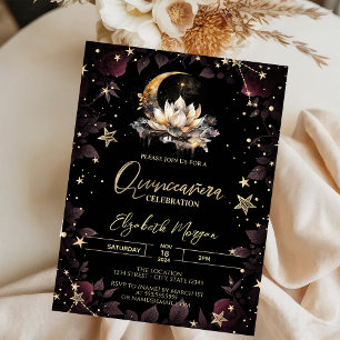 Invitation Soleil Céleste, Lune, Étoiles Roses Quinceanera