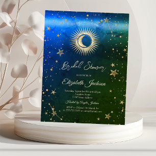 Invitation Soleil céleste, Lune, Étoiles Vert Bleu Shower de