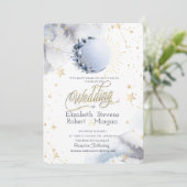 Invitation Soleil Céleste Or, Lune Lune, Étoiles Mariage (Debout devant)