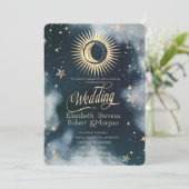 Invitation Soleil d'or céleste, Lune, Ciel nocturne étoilé (Debout devant)