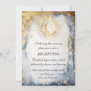 Invitation Soleil d'or céleste, Lune, Étoiles Aquarelle