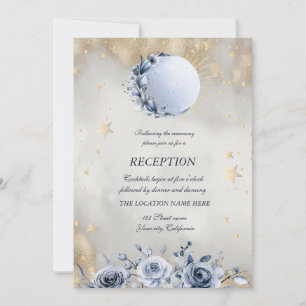 Invitation Soleil doré céleste, Roses de lune bleues étoiles