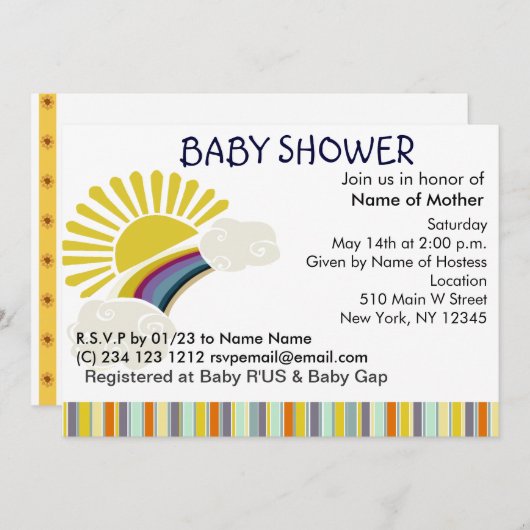 Invitation Soleil et arc-en-ciel (Devant / Derrière)