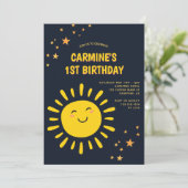 Invitation Soleil et étoiles Garçons 1er anniversaire (Debout devant)