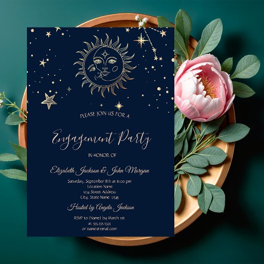 Invitation Soleil Et Lune En Or Céleste