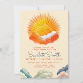 Invitation Soleil et nuages Baby shower rétro gris jaune (Devant)