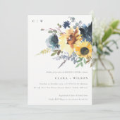Invitation Soleil floral rustique de la marine Jaune après le (Debout devant)