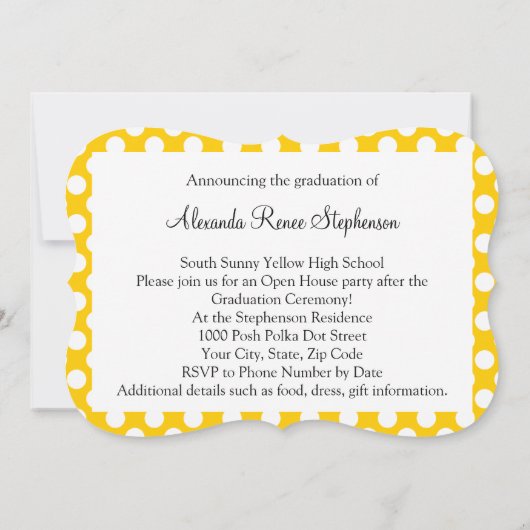 Invitation Soleil Jaune Polka Dot Graduation/Fête (Dos)