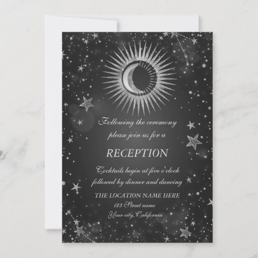 Invitation Soleil, Lune, Étoiles Argent Céleste Sombre (Devant)