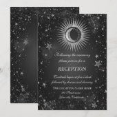 Invitation Soleil, Lune, Étoiles Argent Céleste Sombre (Devant / Derrière)