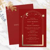 Invitation Soleil Lune Étoiles Astronomie Espace Rouge Foncé