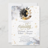 Invitation Soleil, Lune, Etoiles Fleurs Mariage (Devant)
