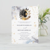 Invitation Soleil, Lune, Etoiles Fleurs Mariage (Debout devant)