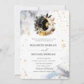 Invitation Soleil, Lune, Etoiles Fleurs Mariage (Devant)