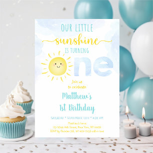Invitation Soleil Nuages Blue Boy Premier anniversaire
