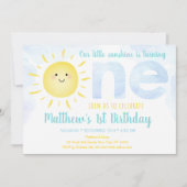 Invitation Soleil Nuages Garçon Bleu Premier anniversaire (Devant)