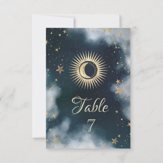 Invitation Soleil Or Céleste Et Étoiles Lune Ciel Nocturne (Dos)