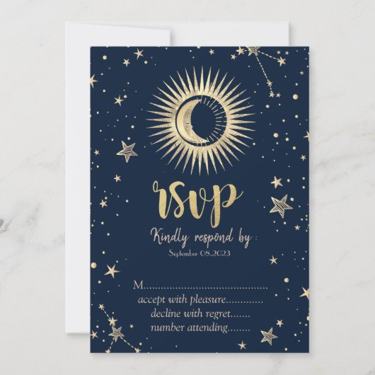 Invitation Soleil Or Céleste Et Étoiles Lune RSVP (Devant)
