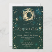 Invitation Soleil Or Céleste Et Étoiles Lune Vert (Devant)