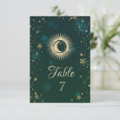 Invitation Soleil Or Céleste Et Étoiles Lune Vert (Debout devant)