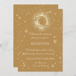 Invitation Soleil Or Céleste Et Étoiles Lune Vintage