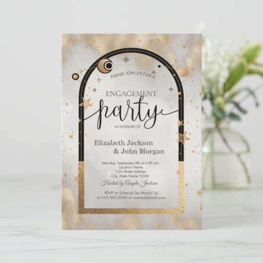 Invitation Soleil Or Céleste Et Fiançailles Galaxie Lune (Debout devant)