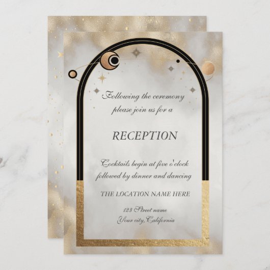 Invitation Soleil Or Céleste Et Galaxie Lune (Devant / Derrière)